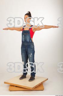 Whole body modeling pose blue jeans red singlet of Rebecca…